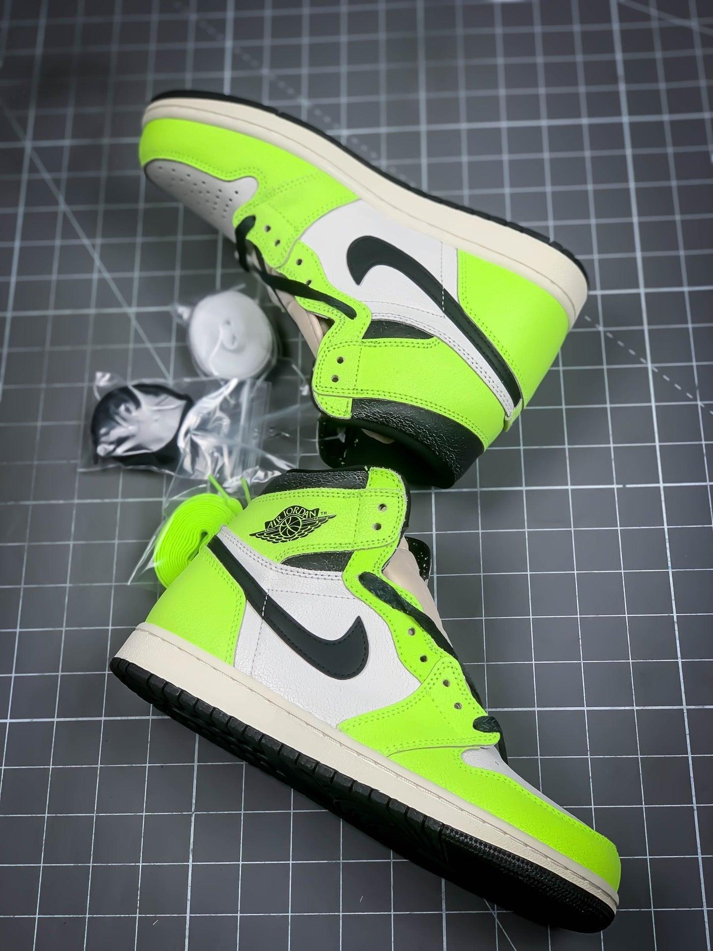 Designer Air Jordan 1 Retro High Og "Obsidian" Fluorescent Green