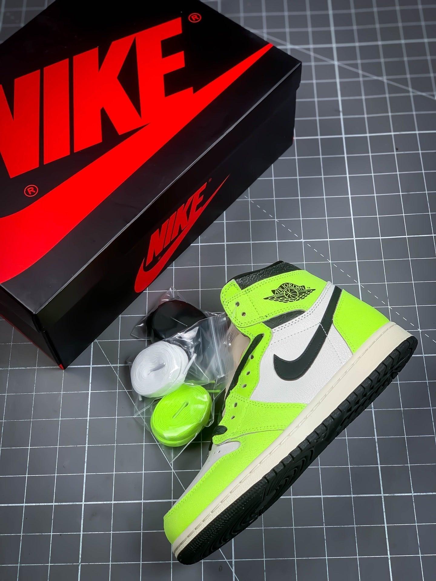 Designer Air Jordan 1 Retro High Og "Obsidian" Fluorescent Green