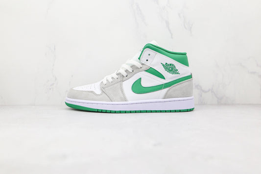 Designer Air Jordan 1 Green Grey Mid High Q ( Customs And Box ), Jordan 1 Sneakers Active