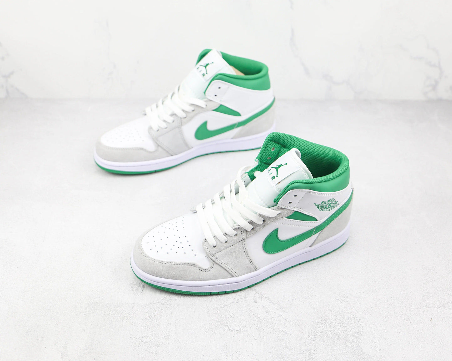 Designer Air Jordan 1 Green Grey Mid High Q ( Customs And Box ), Jordan 1 Sneakers Active