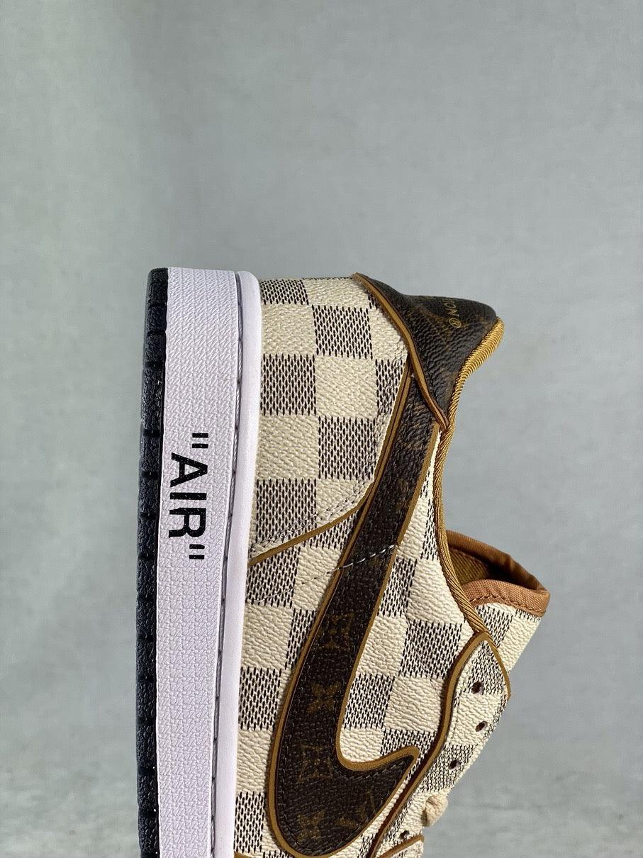 Designer Air Jordan 1 Low Damier Azur Brown LV Monogram