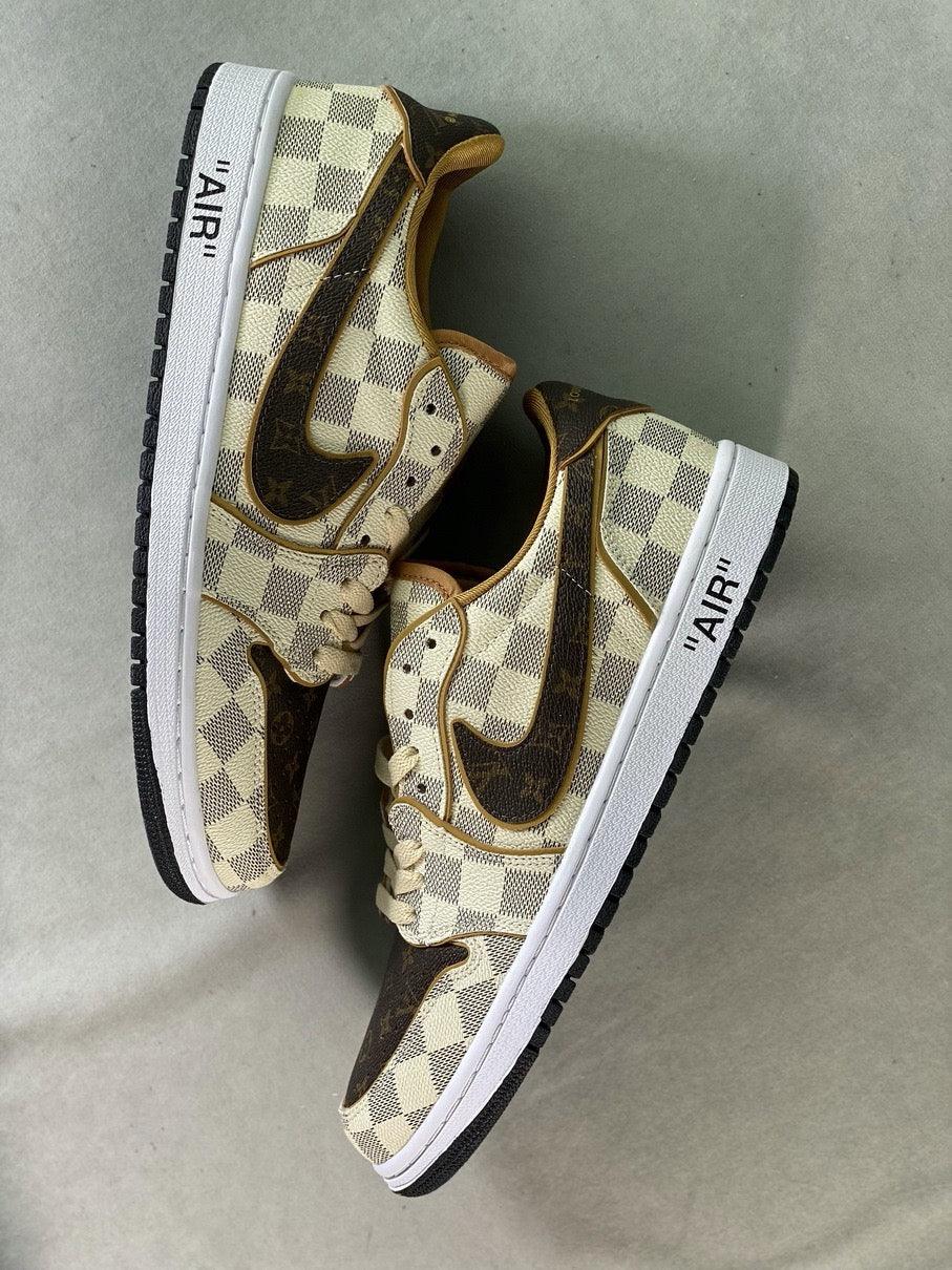 Designer Air Jordan 1 Low Damier Azur Brown LV Monogram