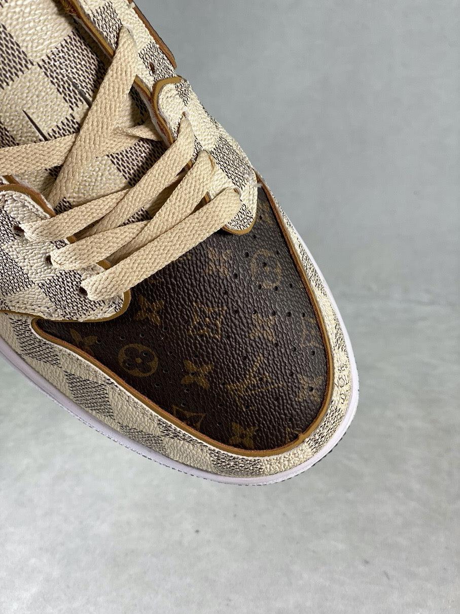 Designer Air Jordan 1 Low Damier Azur Brown LV Monogram