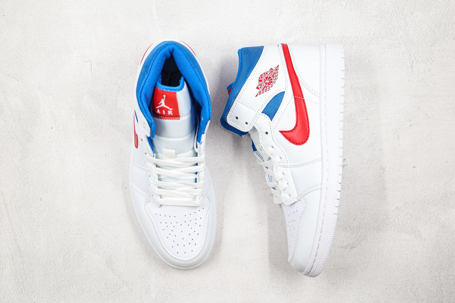 Designer Air Jordan 1 Mid White Blue Red BQ6472-164