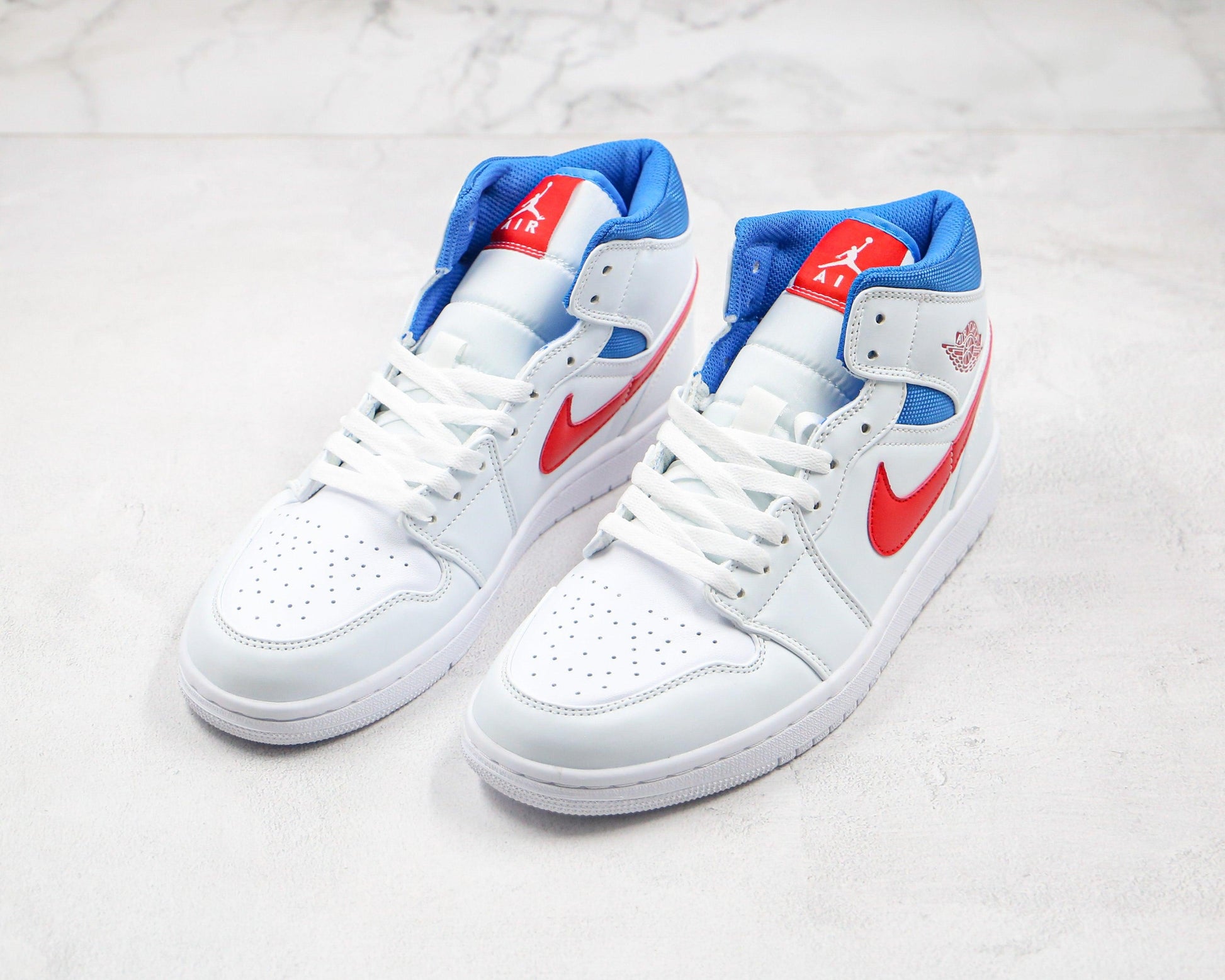 Designer Air Jordan 1 Mid White Blue Red BQ6472-164