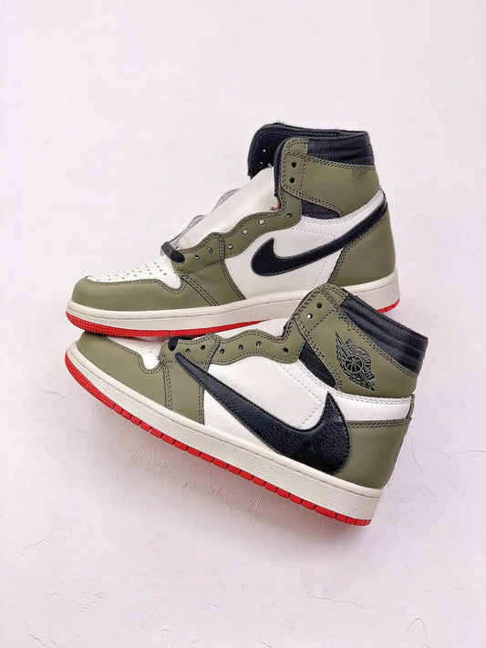 Designer GREEN T-Scott x Fragment x Air Jordan 1 High Q ( Customs And Box ), Jordan 1 Sneakers Active CACTUS JACK