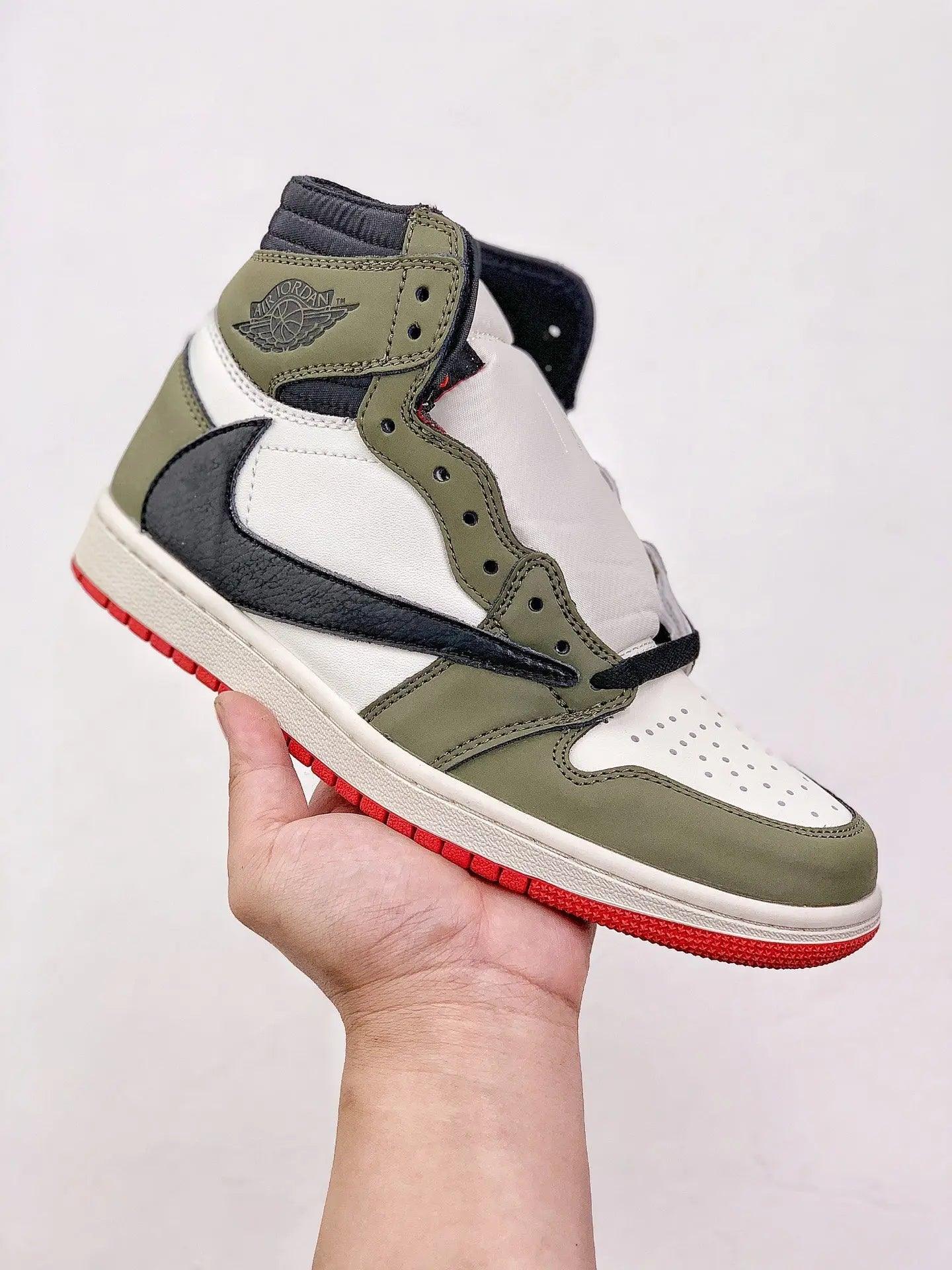 Designer GREEN T-Scott x Fragment x Air Jordan 1 High Q ( Customs And Box ), Jordan 1 Sneakers Active CACTUS JACK