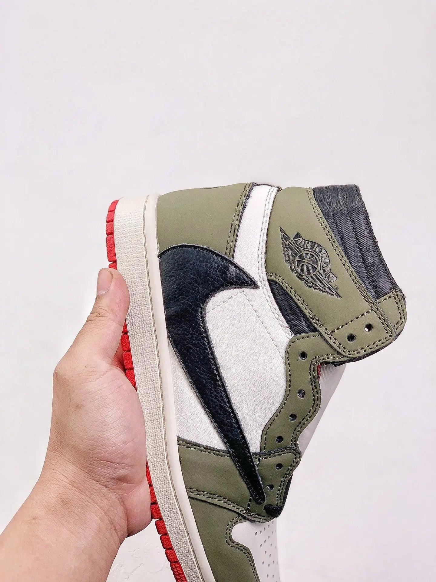 Designer GREEN T-Scott x Fragment x Air Jordan 1 High Q ( Customs And Box ), Jordan 1 Sneakers Active CACTUS JACK