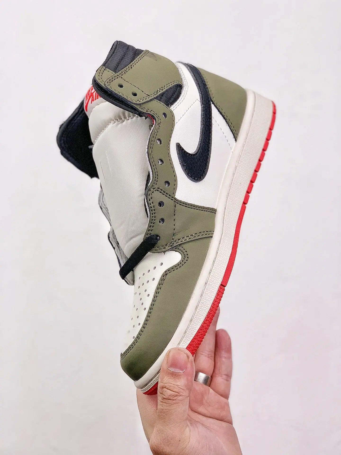 Designer GREEN T-Scott x Fragment x Air Jordan 1 High Q ( Customs And Box ), Jordan 1 Sneakers Active CACTUS JACK