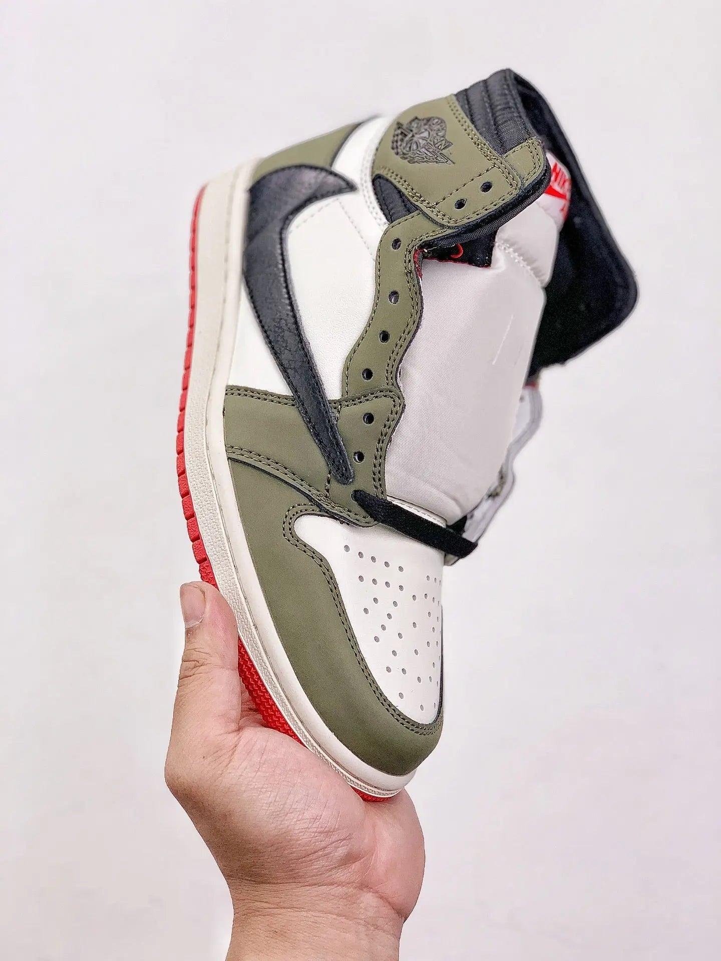 Designer GREEN T-Scott x Fragment x Air Jordan 1 High Q ( Customs And Box ), Jordan 1 Sneakers Active CACTUS JACK