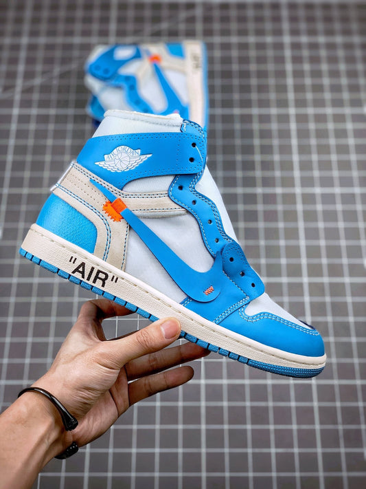 Designer Air Jordan 1 Retro High OG 'UNC' University Blue x OFF-W