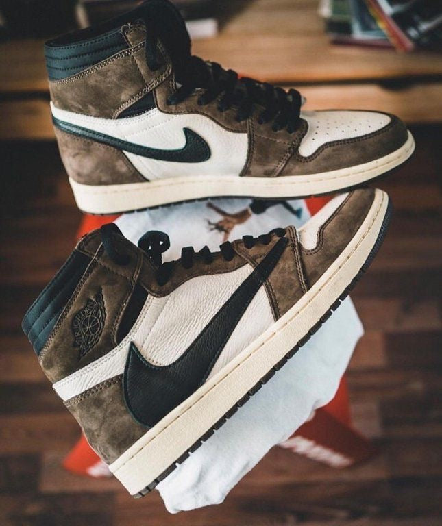 Designer Brown T-Scott x Fragment x Air Jordan 1 High Q ( Customs And Box ), Jordan 1 Sneakers Active CACTUS JACK