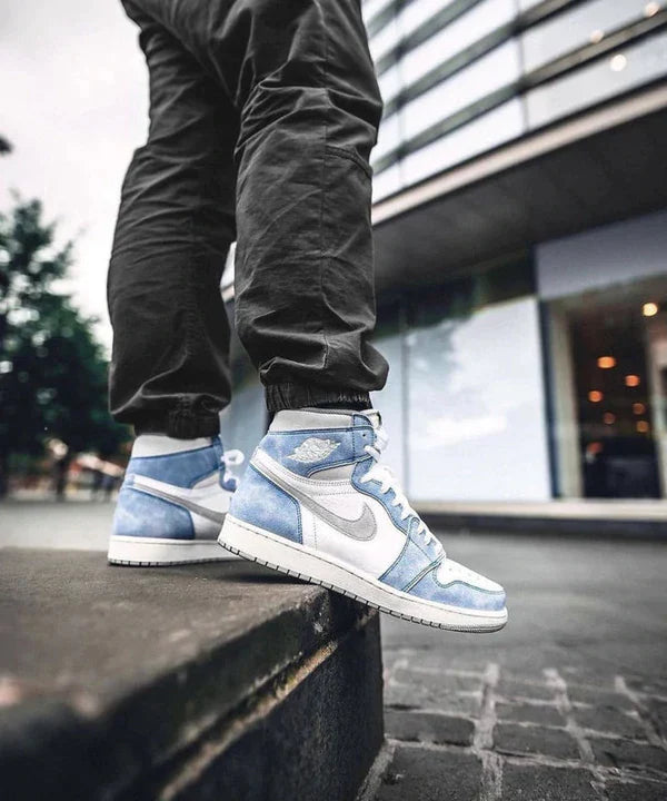 Designer Blue White Jordan 1 High Q ( Customs And Box ), Jordan 1 Sneakers Active