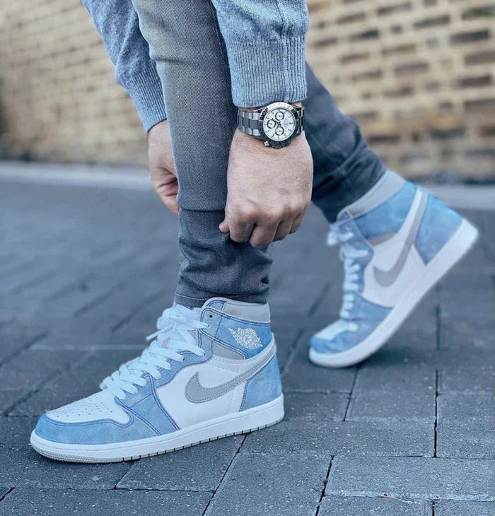 Designer Blue White Jordan 1 High Q ( Customs And Box ), Jordan 1 Sneakers Active