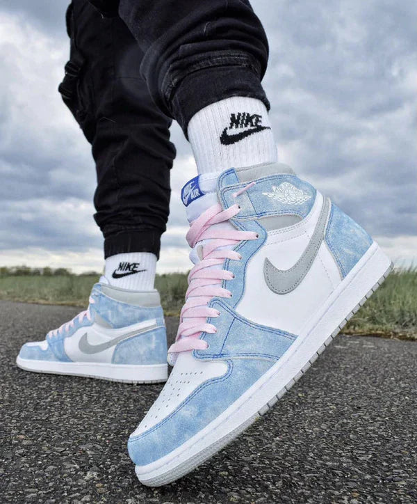 Designer Blue White Jordan 1 High Q ( Customs And Box ), Jordan 1 Sneakers Active