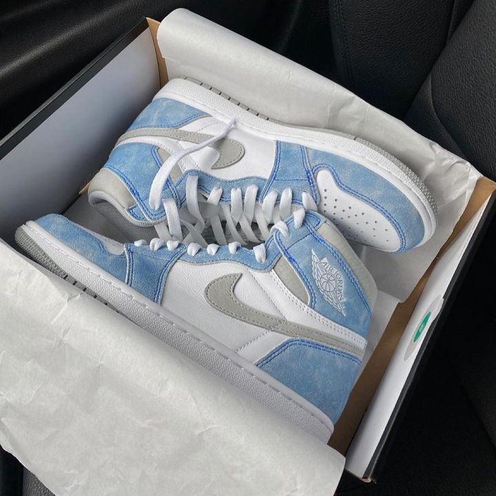 Designer Blue White Jordan 1 High Q ( Customs And Box ), Jordan 1 Sneakers Active