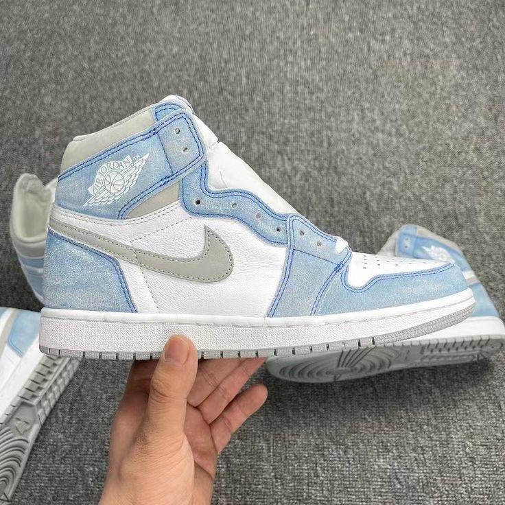 Designer Blue White Jordan 1 High Q ( Customs And Box ), Jordan 1 Sneakers Active