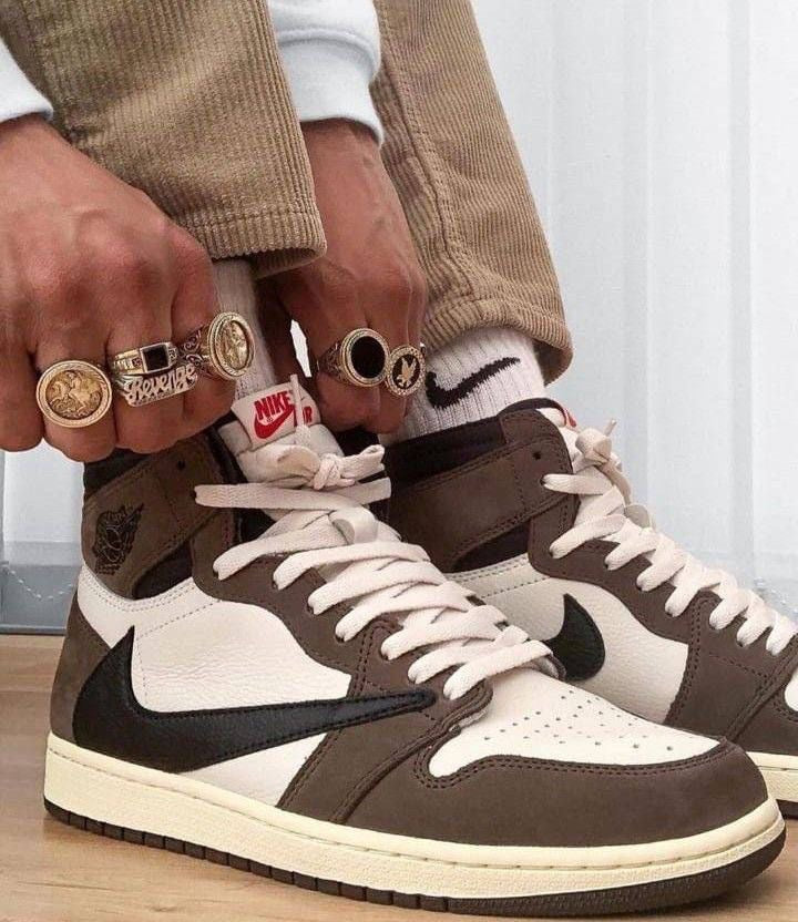 Designer Brown T-Scott x Fragment x Air Jordan 1 High Q ( Customs And Box ), Jordan 1 Sneakers Active CACTUS JACK