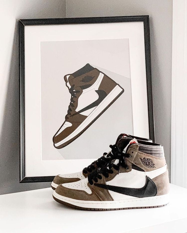 Designer Brown T-Scott x Fragment x Air Jordan 1 High Q ( Customs And Box ), Jordan 1 Sneakers Active CACTUS JACK