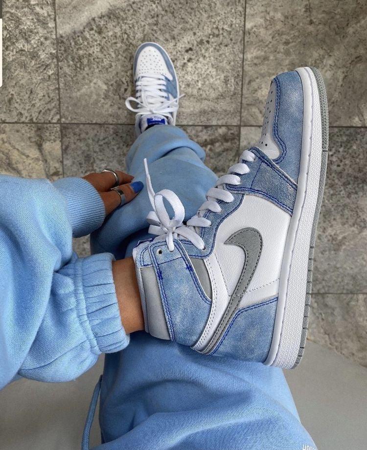 Designer Blue White Jordan 1 High Q ( Customs And Box ), Jordan 1 Sneakers Active