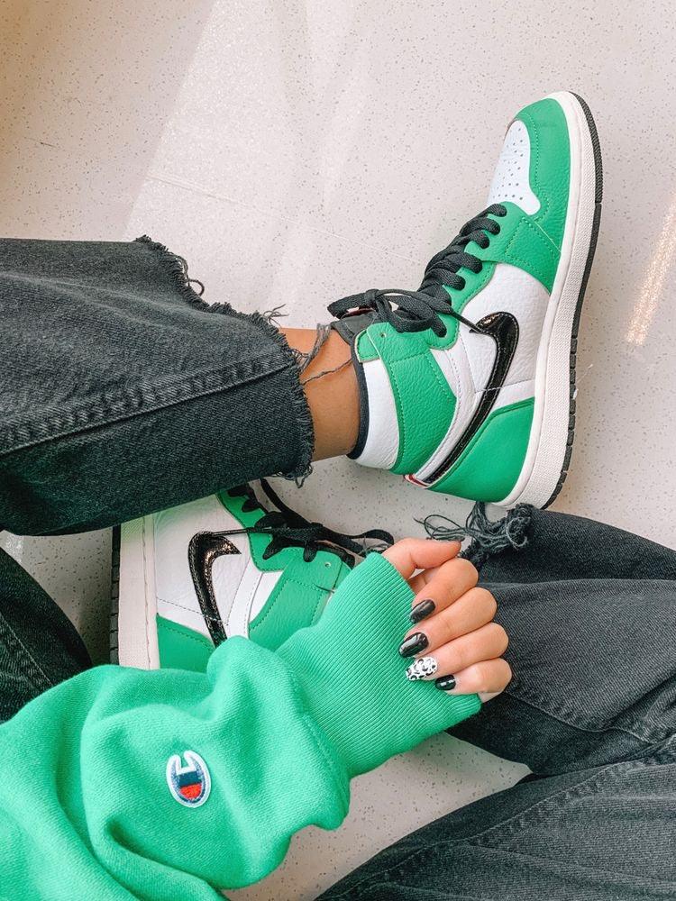 Designer GREEN Jordan 1 High Q ( Customs And Box ), Jordan 1 Sneakers Active