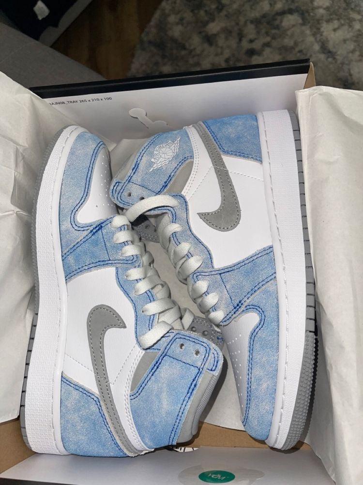 Designer Blue White Jordan 1 High Q ( Customs And Box ), Jordan 1 Sneakers Active