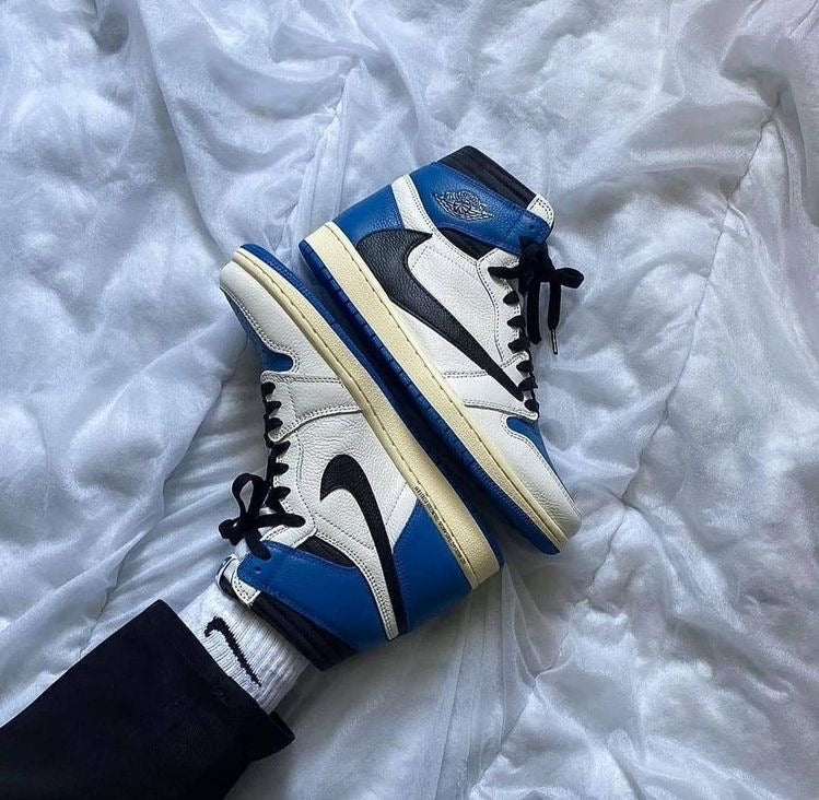 Designer Blue T-Scott x Fragment x Air Jordan 1 High Q ( Customs And Box ), Jordan 1 Sneakers Active