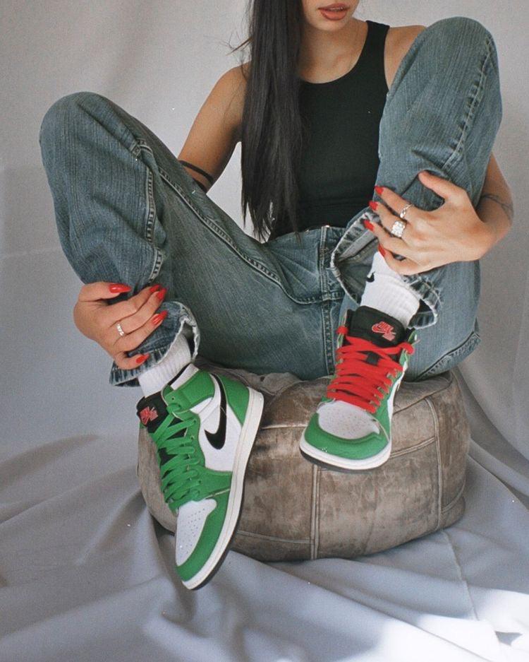 Designer GREEN Jordan 1 High Q ( Customs And Box ), Jordan 1 Sneakers Active