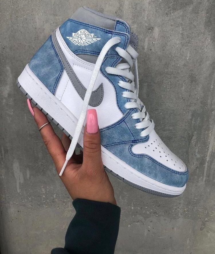 Designer Blue White Jordan 1 High Q ( Customs And Box ), Jordan 1 Sneakers Active