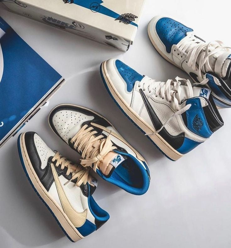 Designer Blue T-Scott x Fragment x Air Jordan 1 High Q ( Customs And Box ), Jordan 1 Sneakers Active