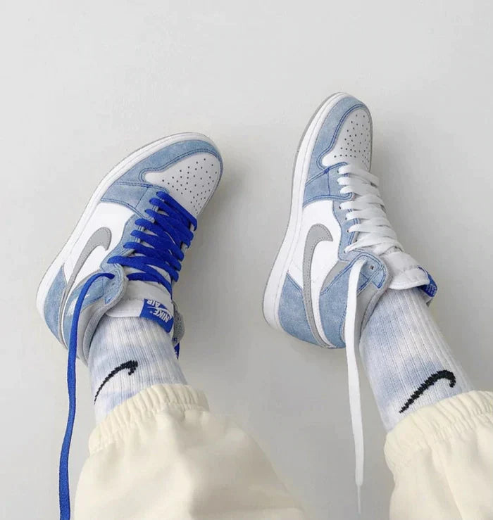 Designer Blue White Jordan 1 High Q ( Customs And Box ), Jordan 1 Sneakers Active