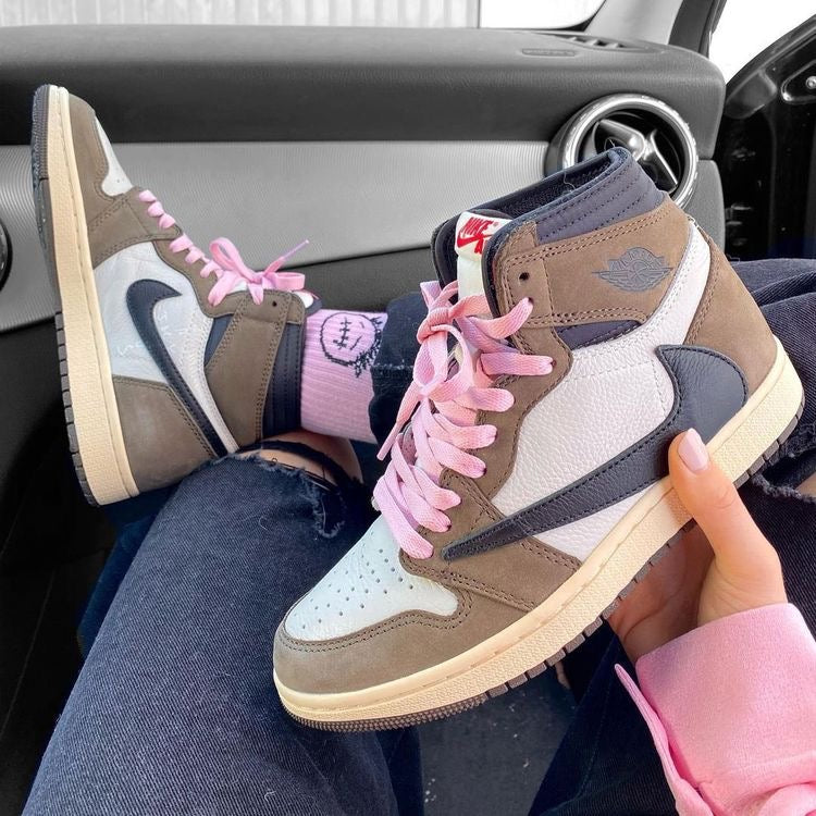 Designer Brown T-Scott x Fragment x Air Jordan 1 High Q ( Customs And Box ), Jordan 1 Sneakers Active CACTUS JACK