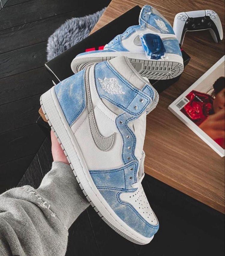 Designer Blue White Jordan 1 High Q ( Customs And Box ), Jordan 1 Sneakers Active