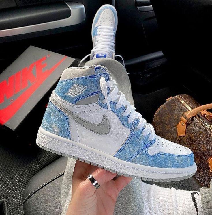 Designer Blue White Jordan 1 High Q ( Customs And Box ), Jordan 1 Sneakers Active