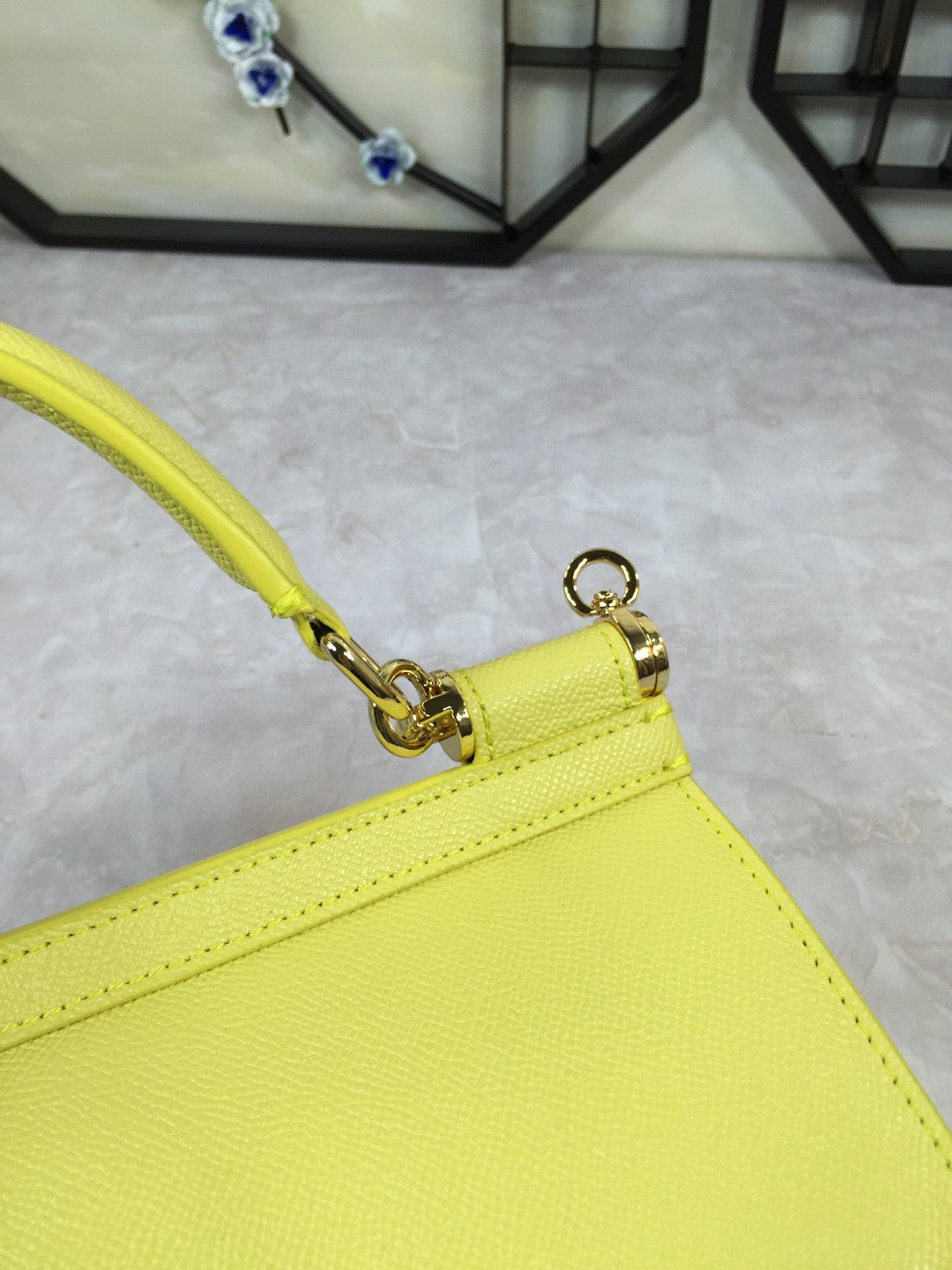 DG Medium Sicily Handbag In Dauphine Yellow For Women 10.2in/26cm DG