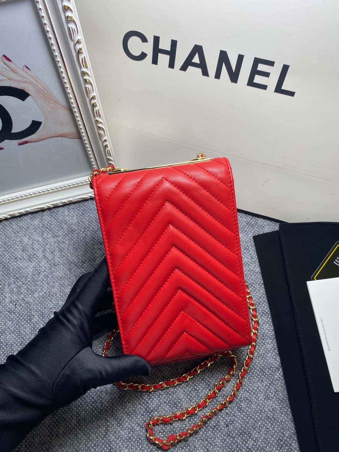 CHL Chevron Trendy CHL Phone Red Bag For Women 18cm/7in