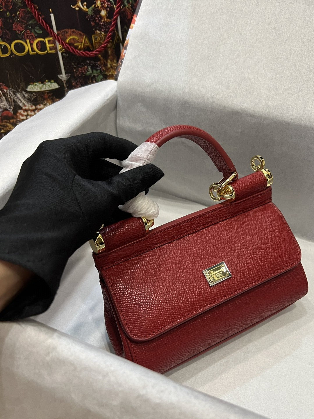 DG Small Sicily Bag In Dauphine Red For Women 7.5in/19cm DG