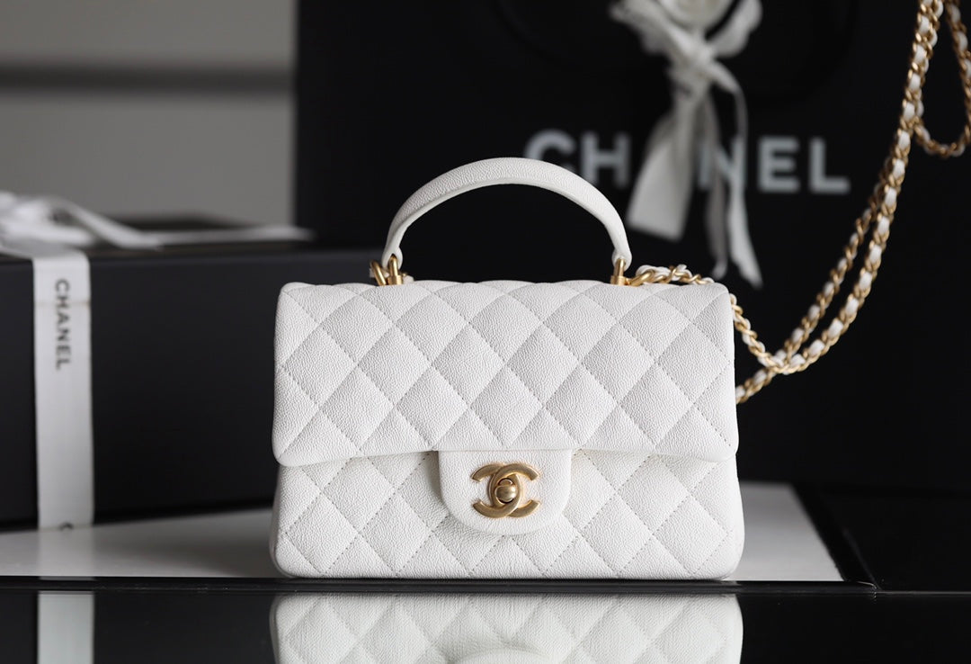 ChanelMini Flapbag With Top Handle White For Women 7.8in/20cm