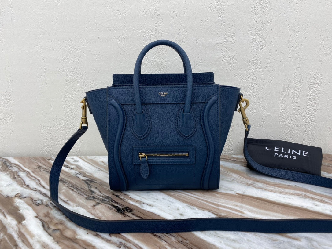 CE Nano LuGucciage Bag In Drummed Dark Blue For Women 8in/20cm 