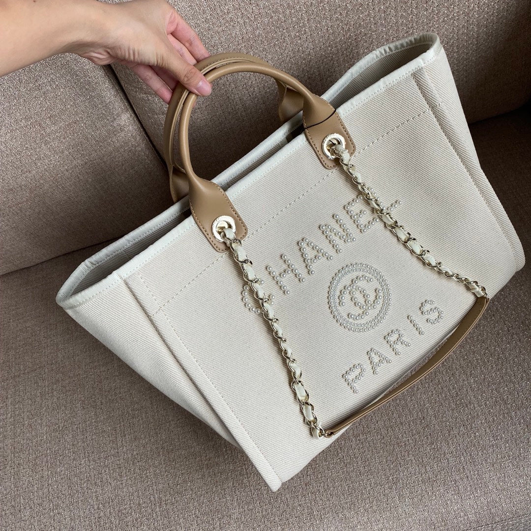 Chanel Deauville Tote Tweed Bag Summer Collection White For Women 15.7in/40cm