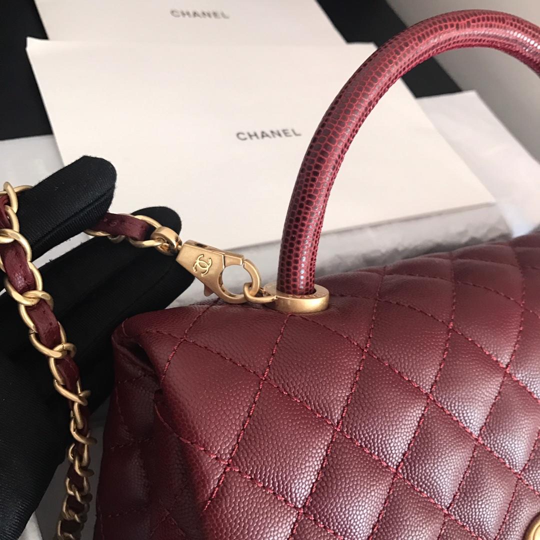 ChanelHandbag With Top Handle Dark Red For Women 11in/28cm