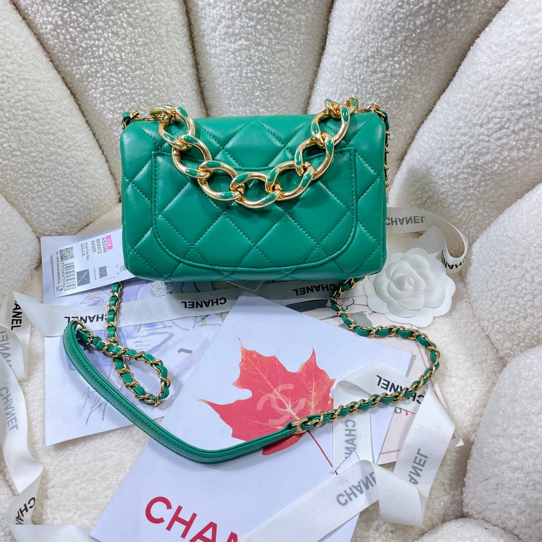 Chanel Flap Bag Gold Hardware Green For Women, Women&#8217;s Handbags, Shoulder Bags 7.9in/20cm AS3366