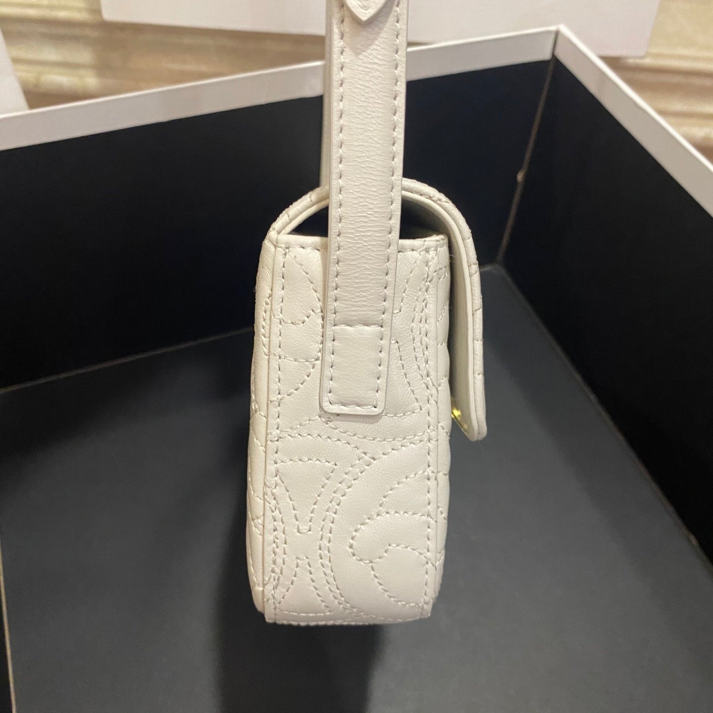 CE Triomphe Shoulder Bag In Quilted Triomphe Lambskin White For Women 8in/20cm 194143EF4.01BC