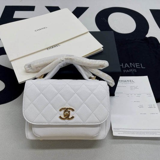 ChanelMini Flap Bag Top Handle White For Women 7.5in/19cm