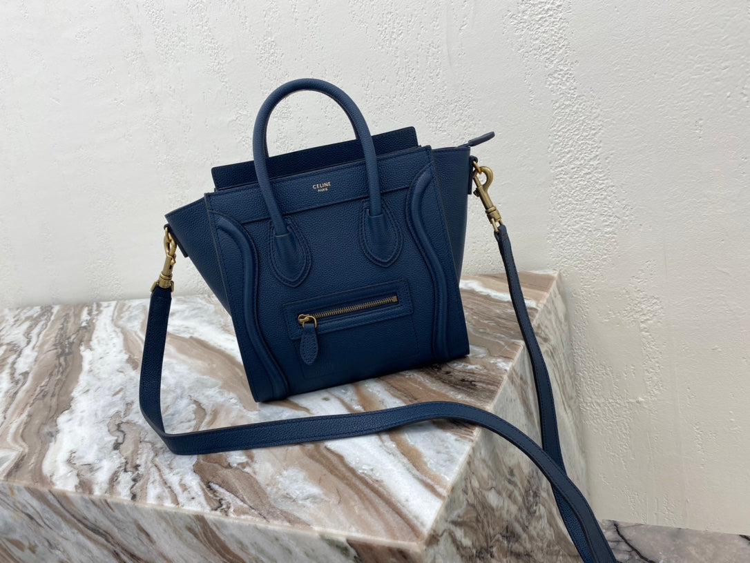 CE Nano LuGucciage Bag In Drummed Dark Blue For Women 8in/20cm 