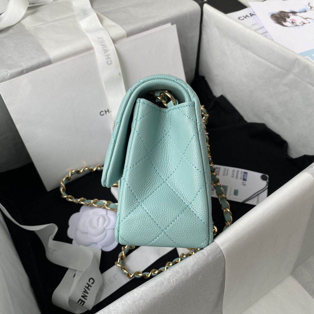 ChanelMini Classic Handbag Light Blue For Women 7.9in/20cm