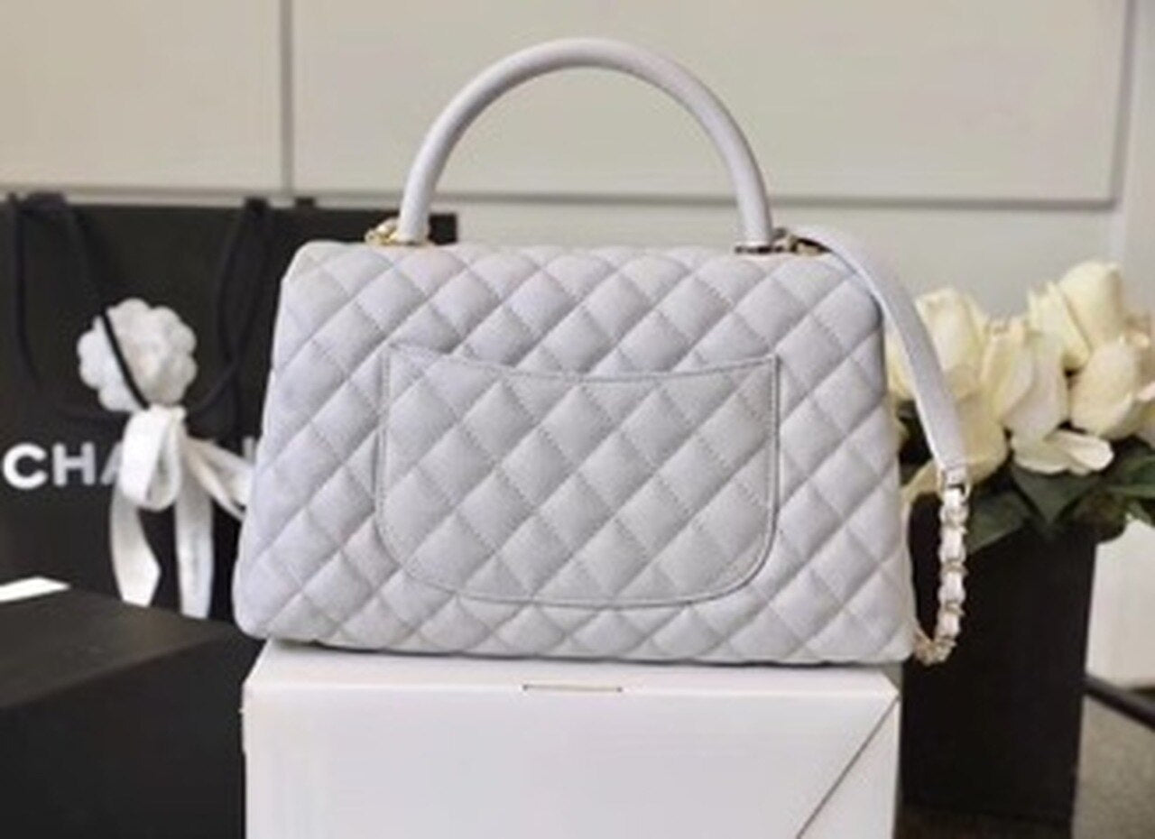 Chanel Coco With Top Handle Bag Gold Toned Hardware White For Women 11.4in/29cm