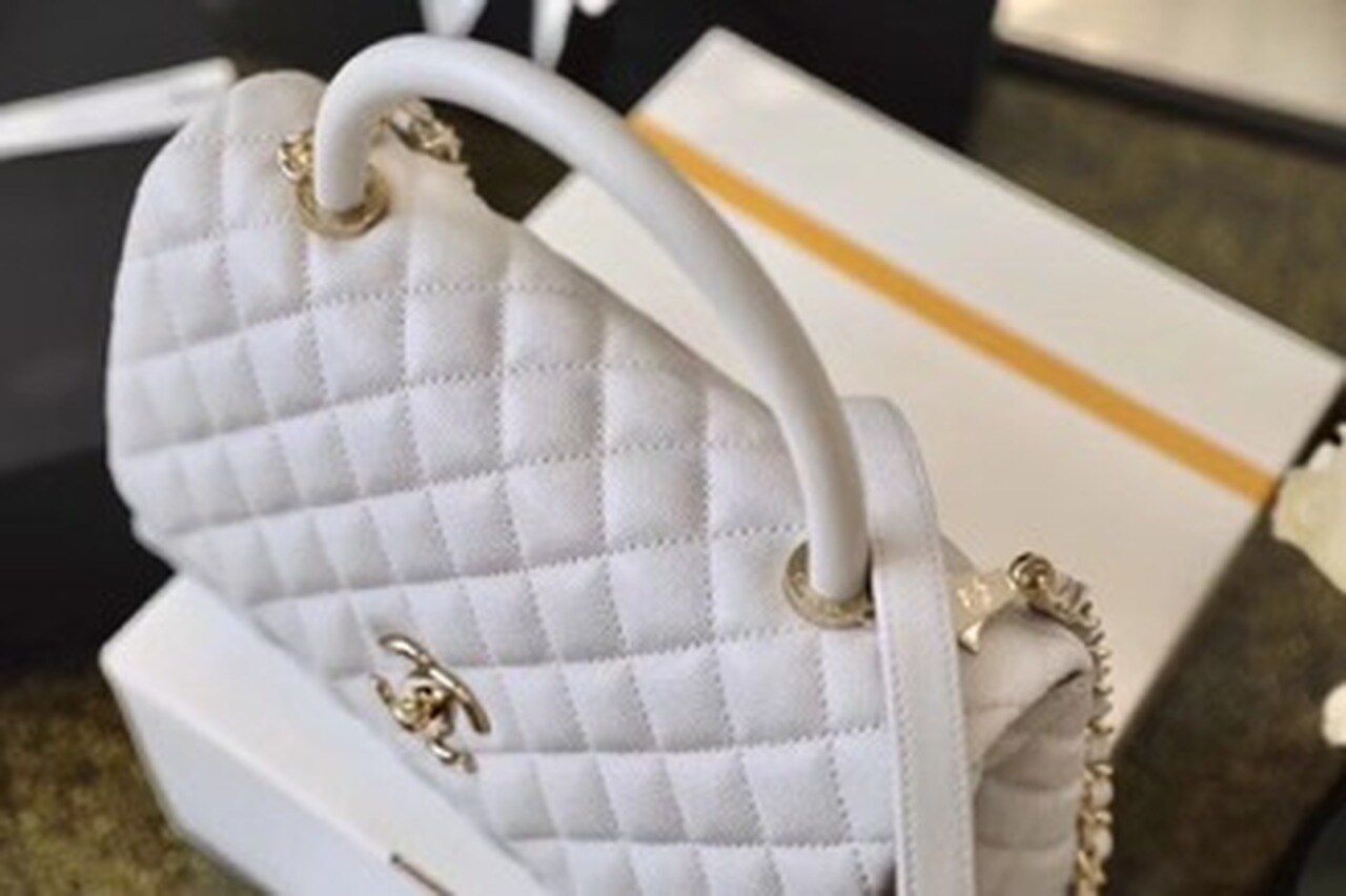 Chanel Coco With Top Handle Bag Gold Toned Hardware White For Women 11.4in/29cm