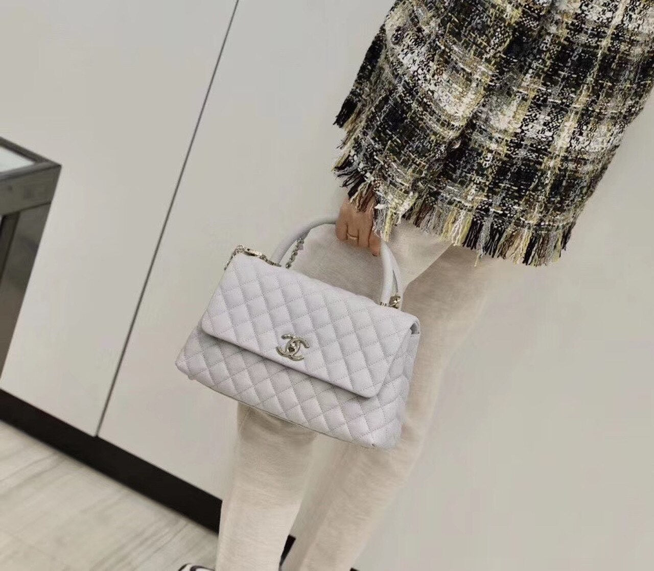 Chanel Coco With Top Handle Bag Gold Toned Hardware White For Women 11.4in/29cm