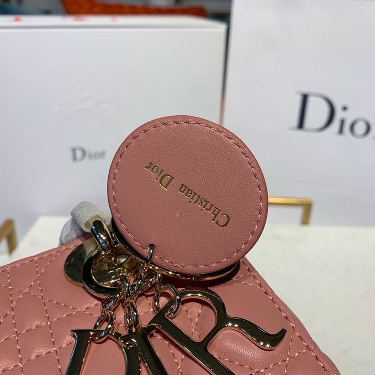 DI Small Lady Bag Gold Toned Hardware Sorbet Pink For Women 8in/20cm CD